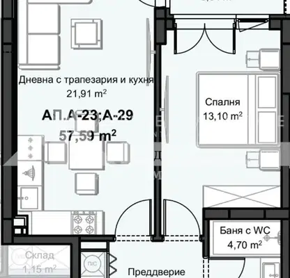 Снимка 2 — Двустаен апартамент с изба в Христо Смирненски, Пловдив