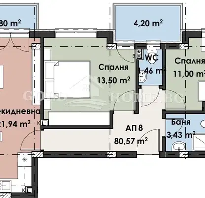 Снимка 2 — Тристаен апартамент в Пловдив, Кършияка