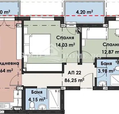 Снимка 2 — Апартамент 3-стаен в Кършияка с две тераси и паркинг