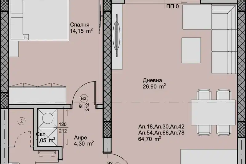 Two-room apartment with terrace in Hristo Smirnenski district, Plovdiv