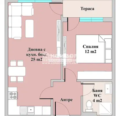 Снимка 3 — Двустаен апартамент в Тракия, Пловдив с тераса