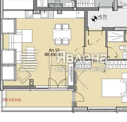 Снимка 3 — Двустаен апартамент с голяма дневна и тераса в Левски, София
