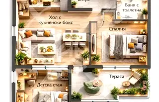 Тристаен апартамент с две тераси в Лозенец, София