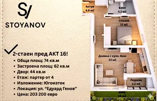 2-стаен апартамент с двор в Малинова долина, София