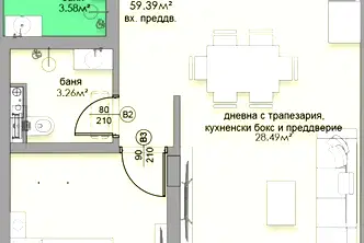 Светъл 3-стаен апартамент в Малинова долина с южно изложение