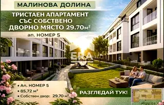 Тристаен апартамент с двор в Малинова долина, София