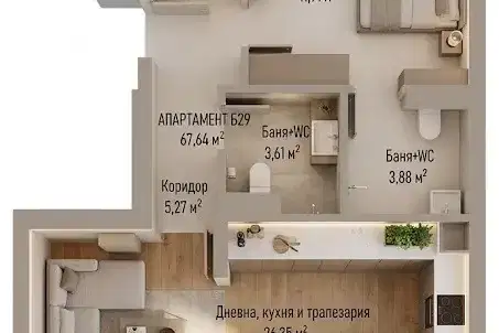 Двустаен апартамент с голяма тераса в Младост 4, София