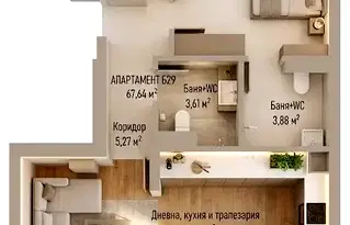 Двустаен апартамент с голяма тераса в Младост 4, София