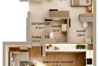 Двустаен апартамент с голяма тераса в Младост 4, София
