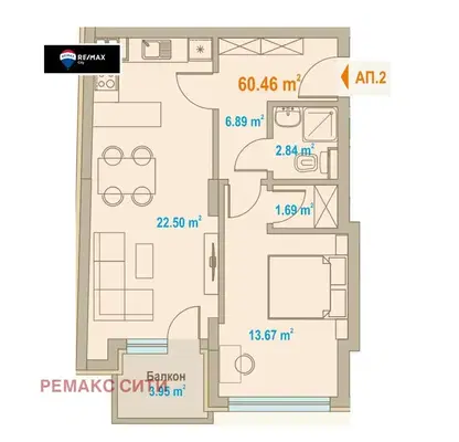 Снимка 3 — Двустаен апартамент с балкон в Зона Б-5, бул. Иван Иванов