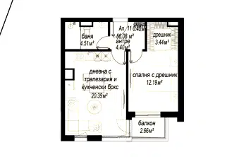 Двустаен апартамент в Зона Б-5, София с балкон и асансьор