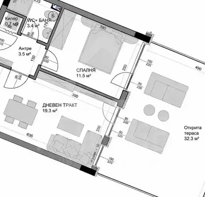 Снимка 2 — Двустаен апартамент с тераса в кв. Владиславово, Варна