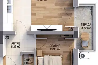 Двустаен апартамент с тераса в Беломорски, Пловдив