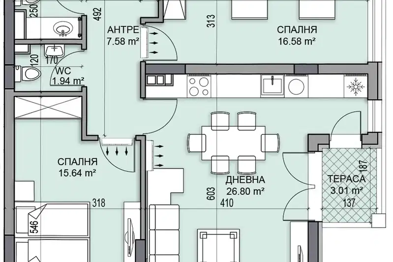 Тристаен апартамент с тераса в Гагарин, Пловдив