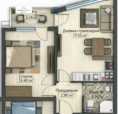 Снимка 2 — Двустаен апартамент с тераса в Дружба 1, София