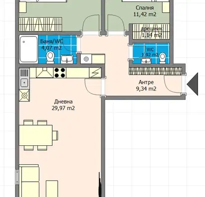 Снимка 2 — Тристаен апартамент с тераса във Виница, Варна