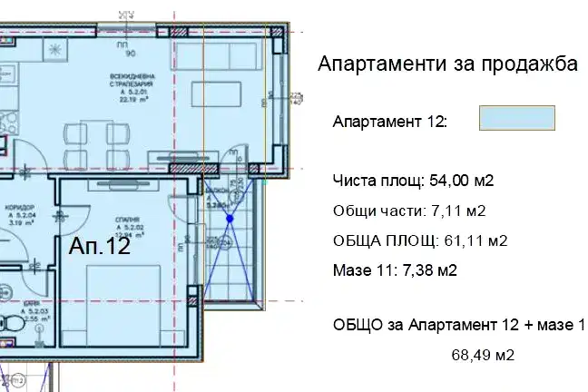 Двустаен апартамент в Благоев, Идеален център