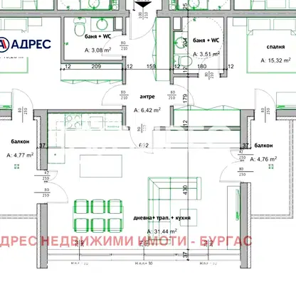 Снимка 2 — Тристаен апартамент в Бургас, Мадика с асансьор