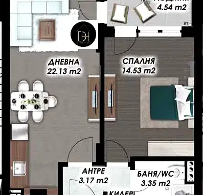 Снимка 2 — Едностаен апартамент в Гагарин, Пловдив с лоджия