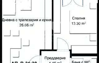 Двустаен апартамент с изложение запад и юг в Христо Смирненски, Пловдив