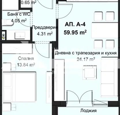 Снимка 2 — Двустаен апартамент в Христо Смирненски, Пловдив на 1-ви етаж