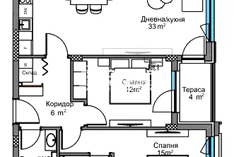 Тристаен апартамент в Кършияка с тераса и гледка към Родопите