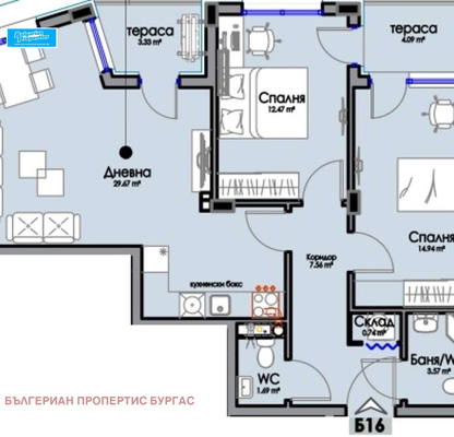 Снимка 2 — Тристаен апартамент в Хоризонт, Бургас с асансьор