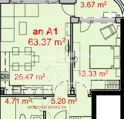 Снимка 3 — Двустаен апартамент в Изгрев, Бургас с модерно строителство