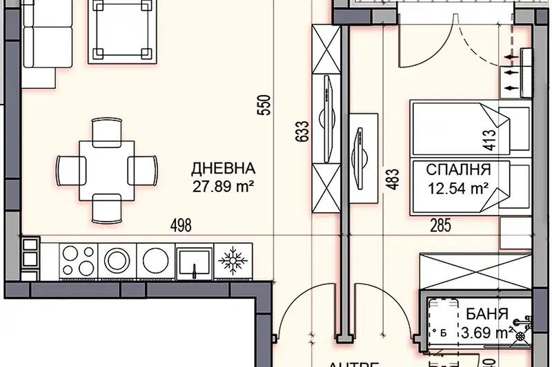 Двустаен апартамент в Гагарин, Пловдив с тераса