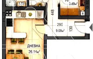 Тристаен апартамент в Каменица 2 с тераса и асансьор