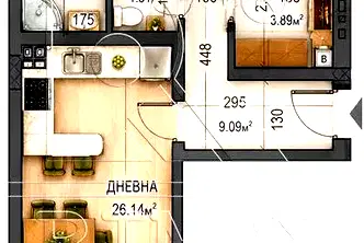 Тристаен апартамент в Каменица 2 с тераса и асансьор