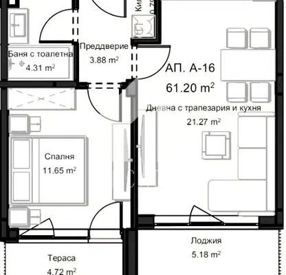 Снимка 2 — Двустаен апартамент в Остромила, Пловдив с асансьор
