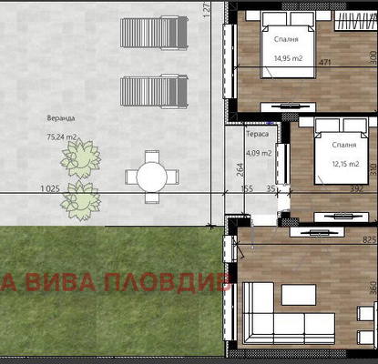 Снимка 2 — Тристаен апартамент с двор в Остромила, Пловдив