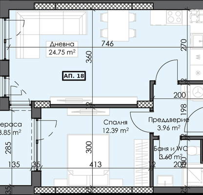 Снимка 2 — Двустаен апартамент в Тракия, Пловдив с тераса