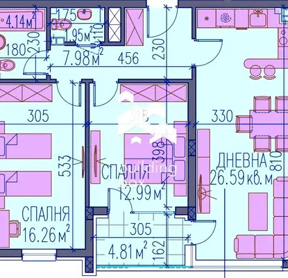 Снимка 2 — Тристаен апартамент с югозападно изложение в Тракия, Пловдив
