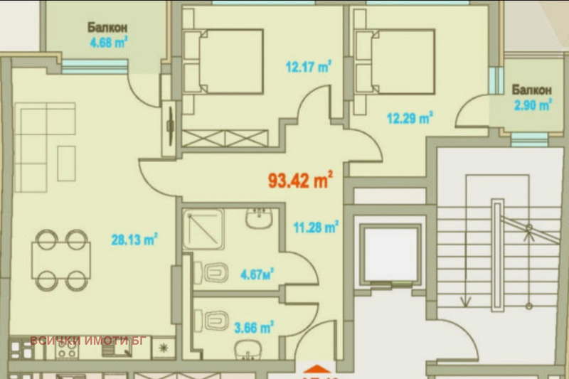 3-bedroom apartment in Sofiya, Centyr