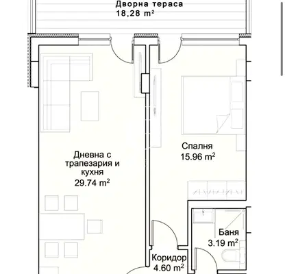 Снимка 2 — Двустаен апартамент с двор в Кръстова вада, София