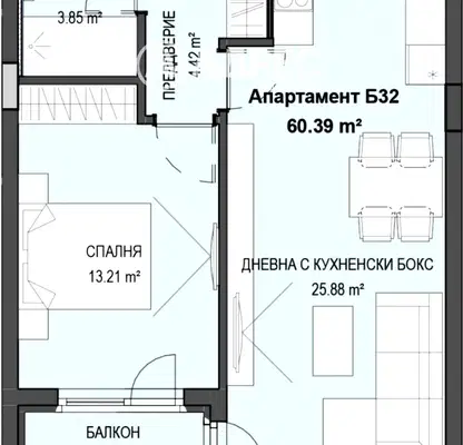 Снимка 4 — Двустаен апартамент в Кръстова вада с тераса тип лоджия