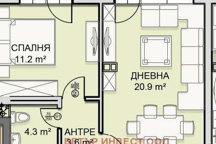 Two-room apartment in Malinova Dolina with elevator