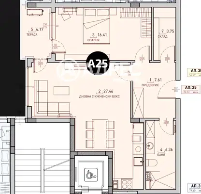 Снимка 2 — Двустаен апартамент в Малинова долина с изложение изток-юг