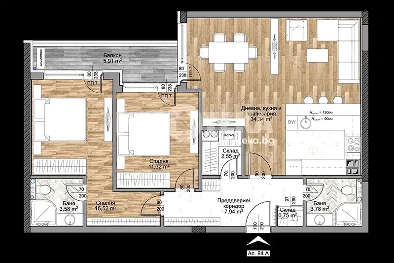 3-bedroom apartment in Sofiya, Mladost 4