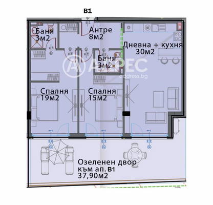 Снимка 4 — Тристайно апартамент с двор в Модерно предградие, София