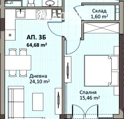 Снимка 4 — Двустаен апартамент с балкон в Надежда 2, София