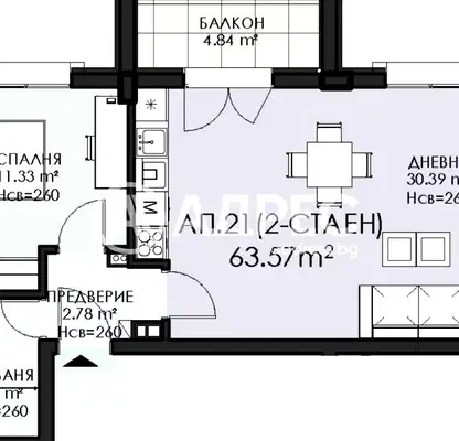 Снимка 4 — Двустаен апартамент с балкон в Овча купел 1, София