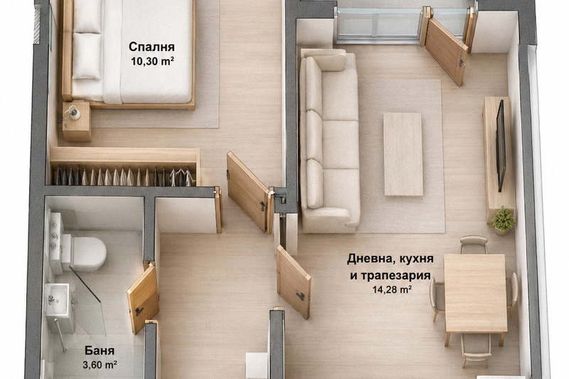 Two-room apartment in Sofia, Serdika with balcony and elevator