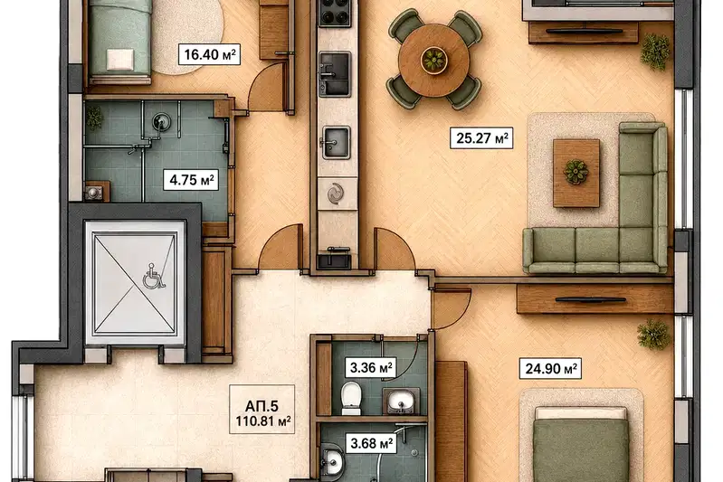 3-bedroom apartment in Sofiya, Vitosha