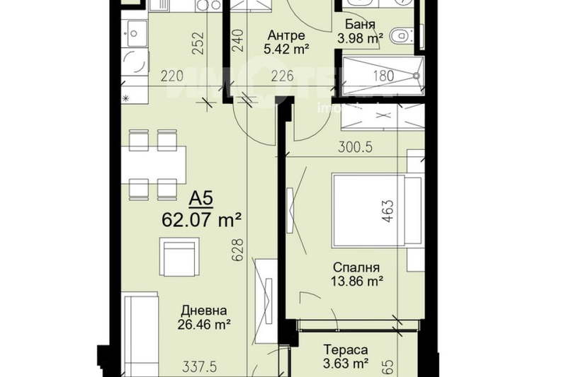 Two-room apartment with sea view in Briz, Varna