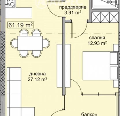 Снимка 3 — Двустаен апартамент с балкон в м-т Долна Трака, Варна