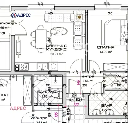 Снимка 3 — Двустаен апартамент в Виница с тераса и асансьор