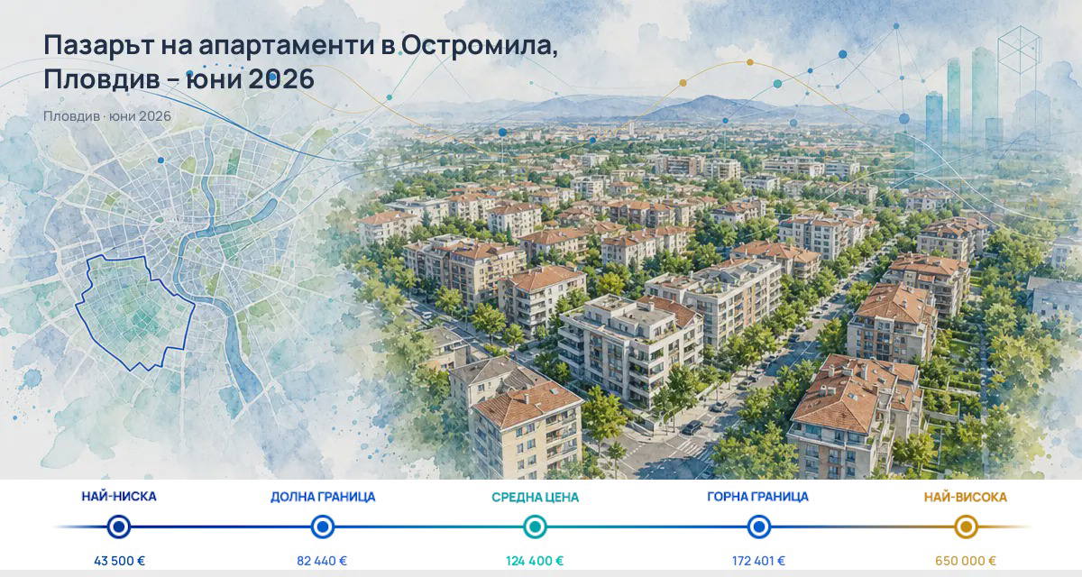 Ostromila: typical asking price is below Plovdiv’s level for June 2026